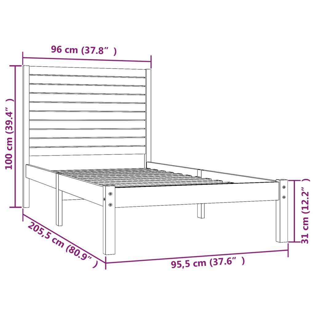 vidaXL Massivholzbett 90x200 cm