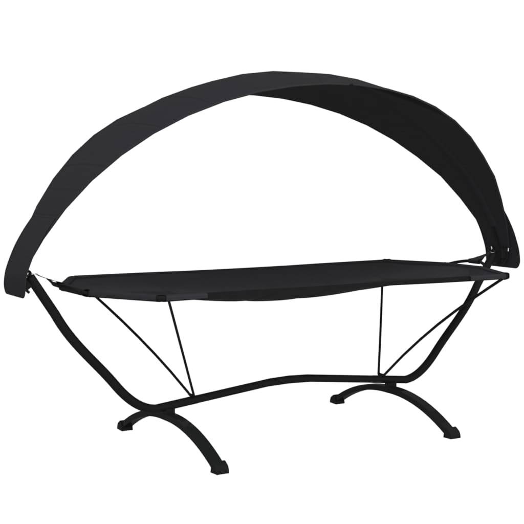 vidaXL Outdoor-Loungebett mit Dach Schwarz Stahl und Oxford-Stoff