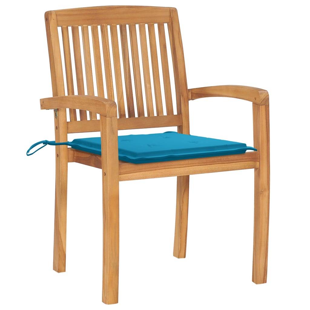 vidaXL Gartenstühle 2 Stk. mit Blauen Kissen Massivholz Teak