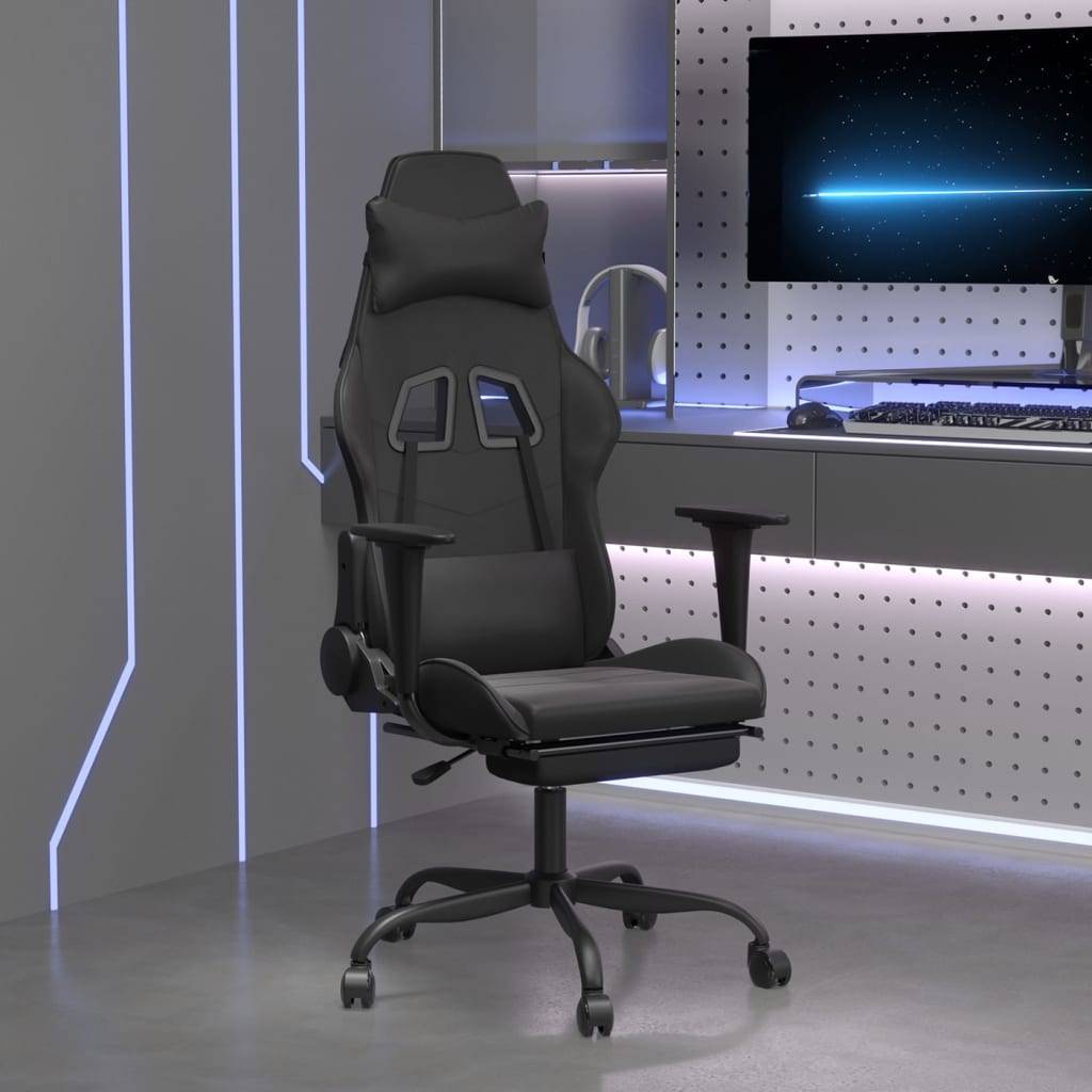 vidaXL Gaming-Stuhl mit Fußstütze Schwarz Kunstleder