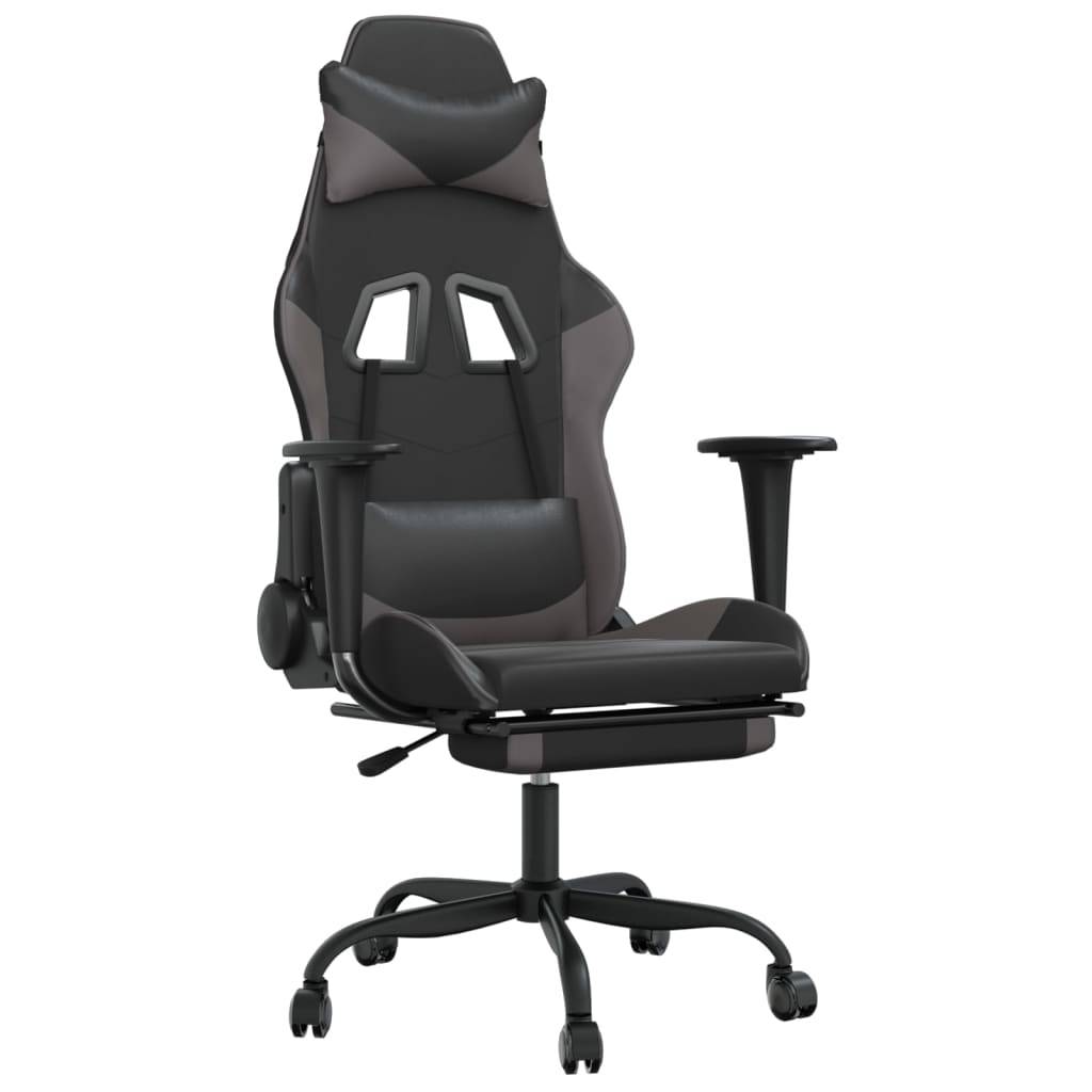 vidaXL Gaming-Stuhl mit Massage & Fußstütze Schwarz & Grau Kunstleder