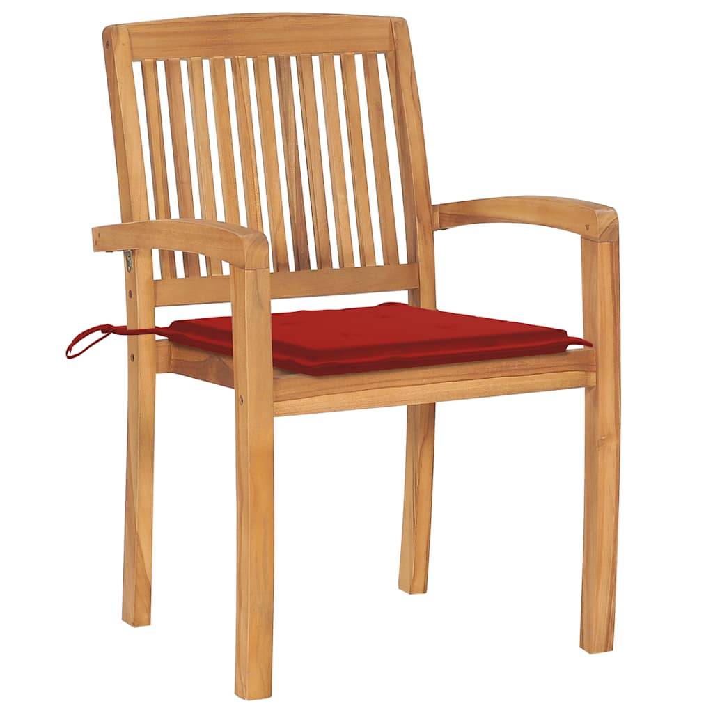 vidaXL Gartenstühle 2 Stk. mit Roten Kissen Massivholz Teak