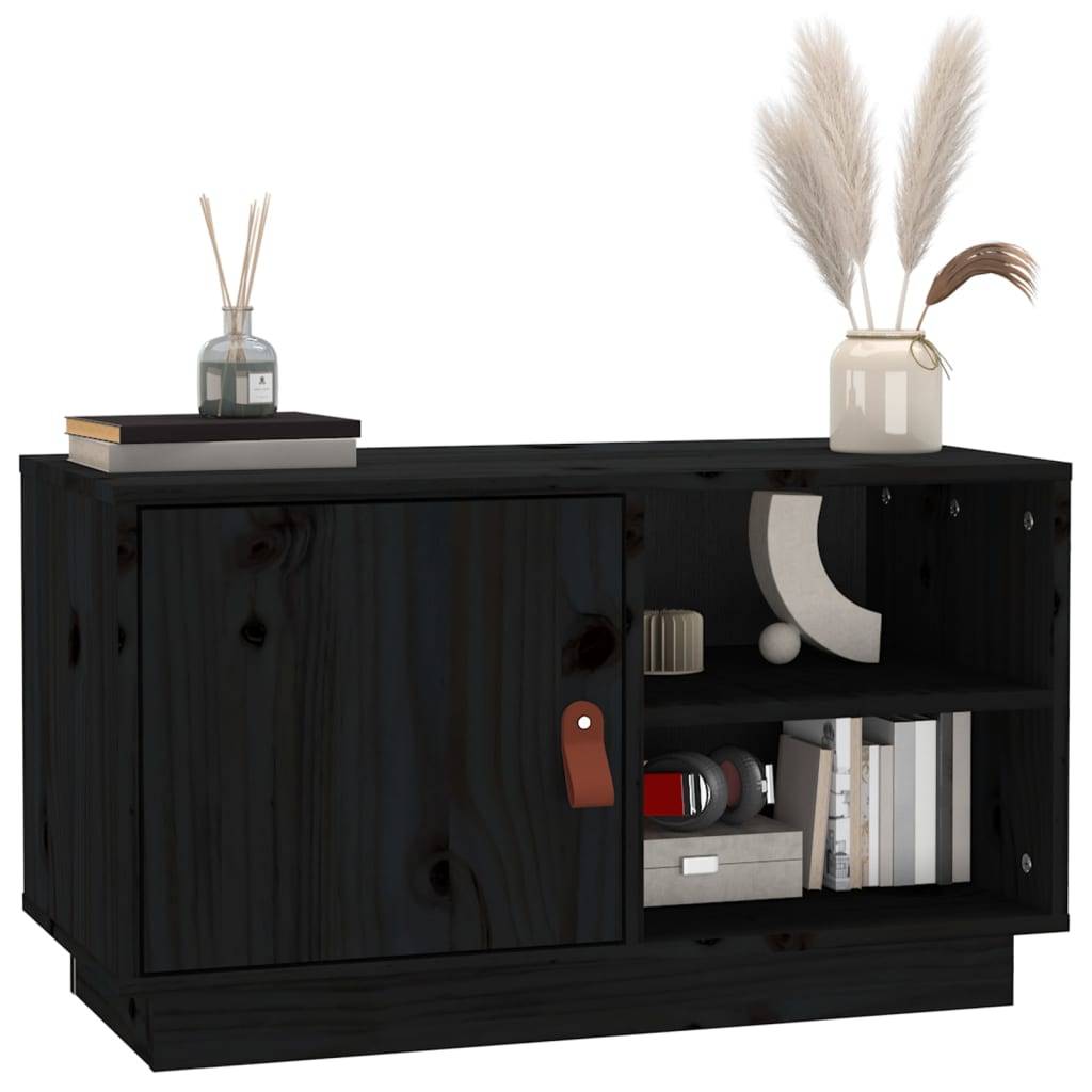 vidaXL TV-Schrank Schwarz 70x34x40 cm Massivholz Kiefer