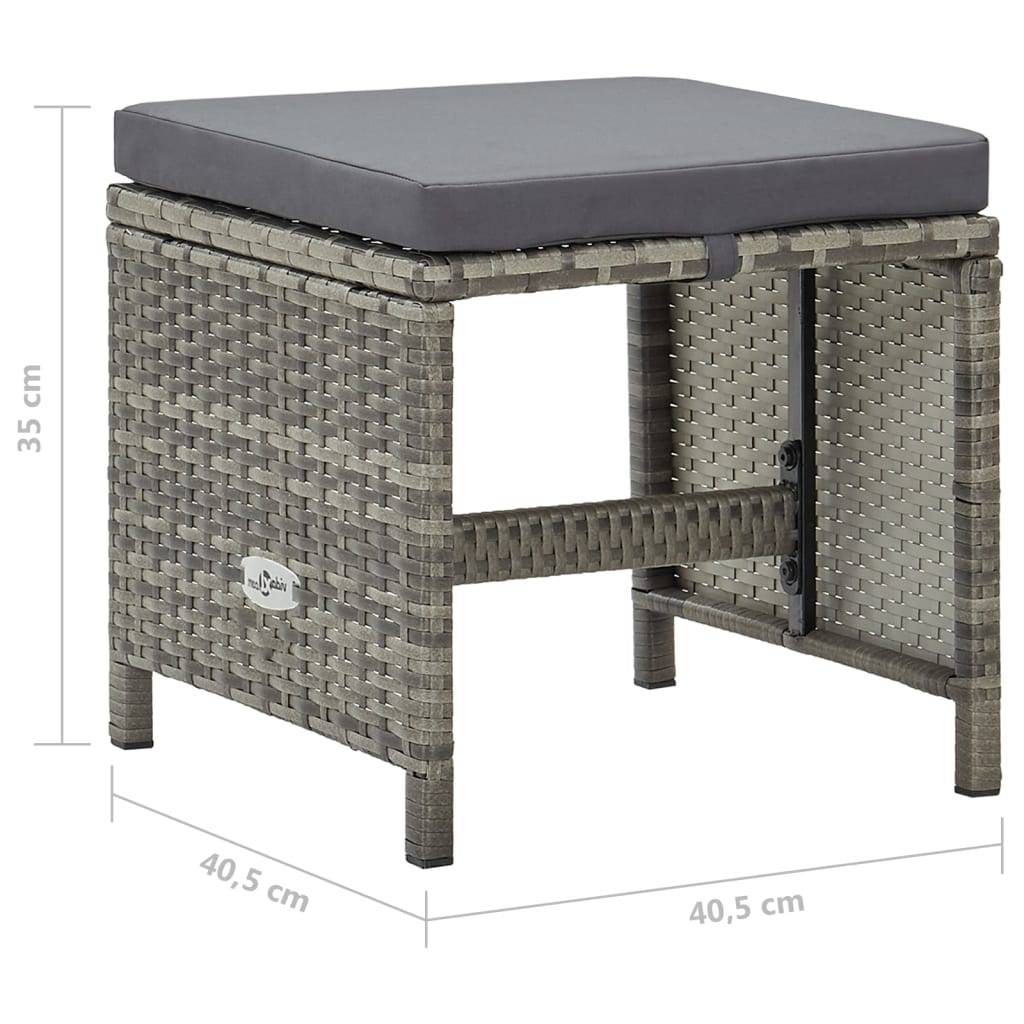 vidaXL Gartenhocker 4 Stk. mit Sitzkissen Poly Rattan Grau