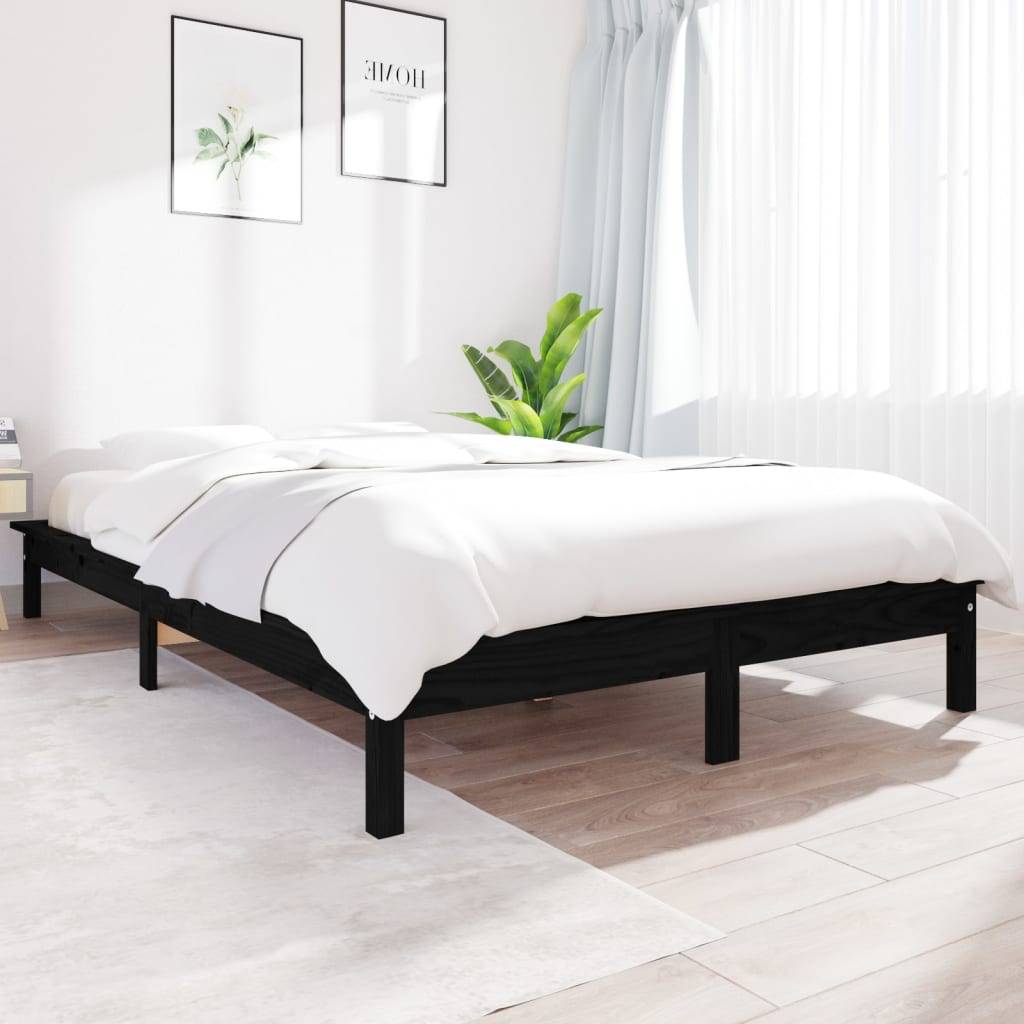vidaXL Massivholzbett Schwarz 150x200 cm Kiefer