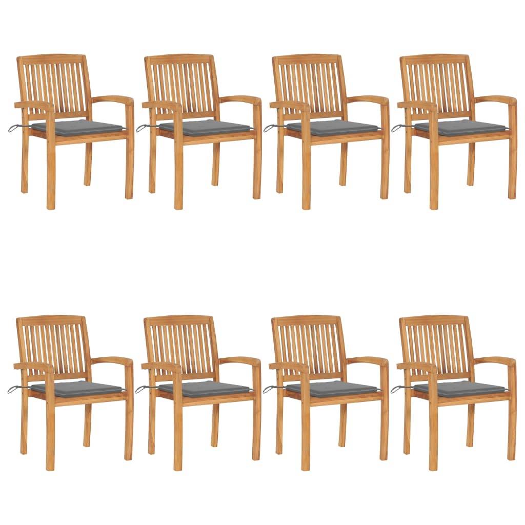 vidaXL Stapelbare Gartenstühle mit Kissen 8 Stk. Massivholz Teak