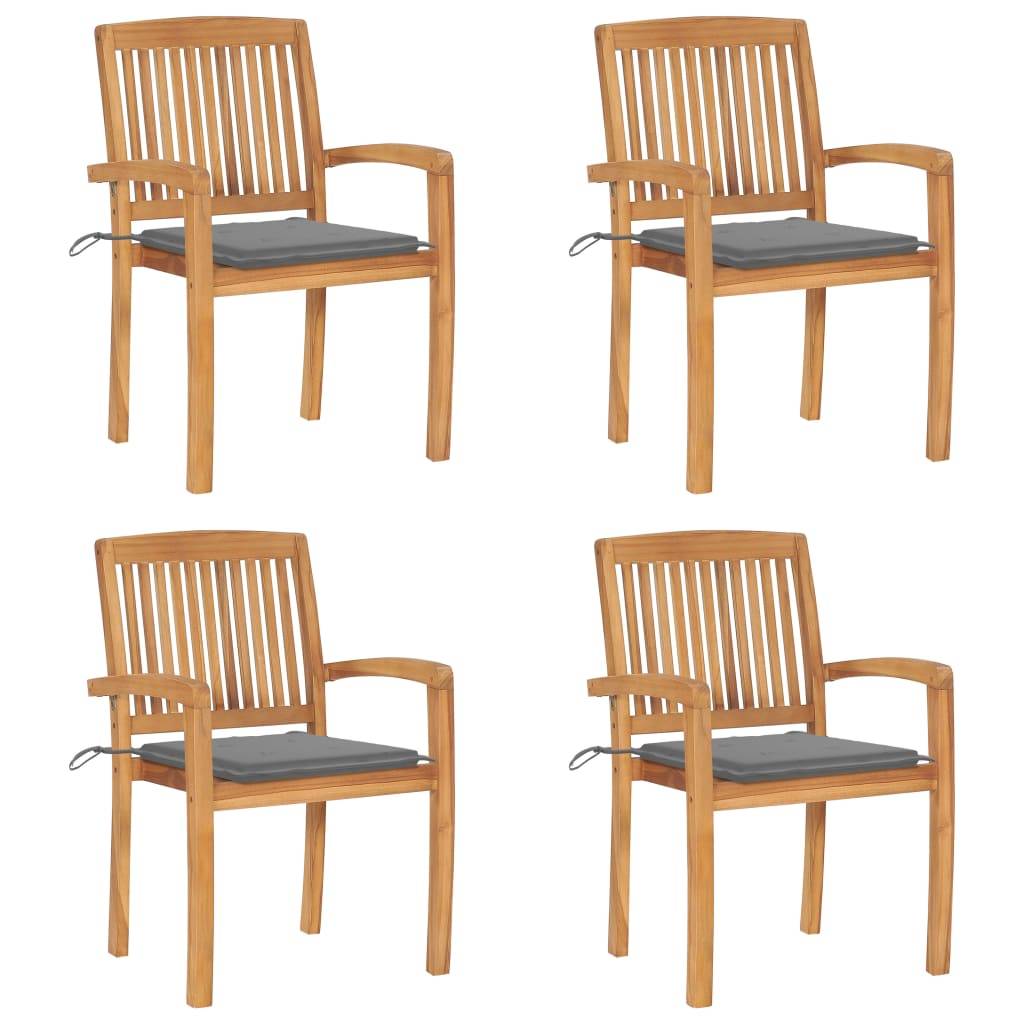 vidaXL Stapelbare Gartenstühle mit Kissen 4 Stk. Massivholz Teak