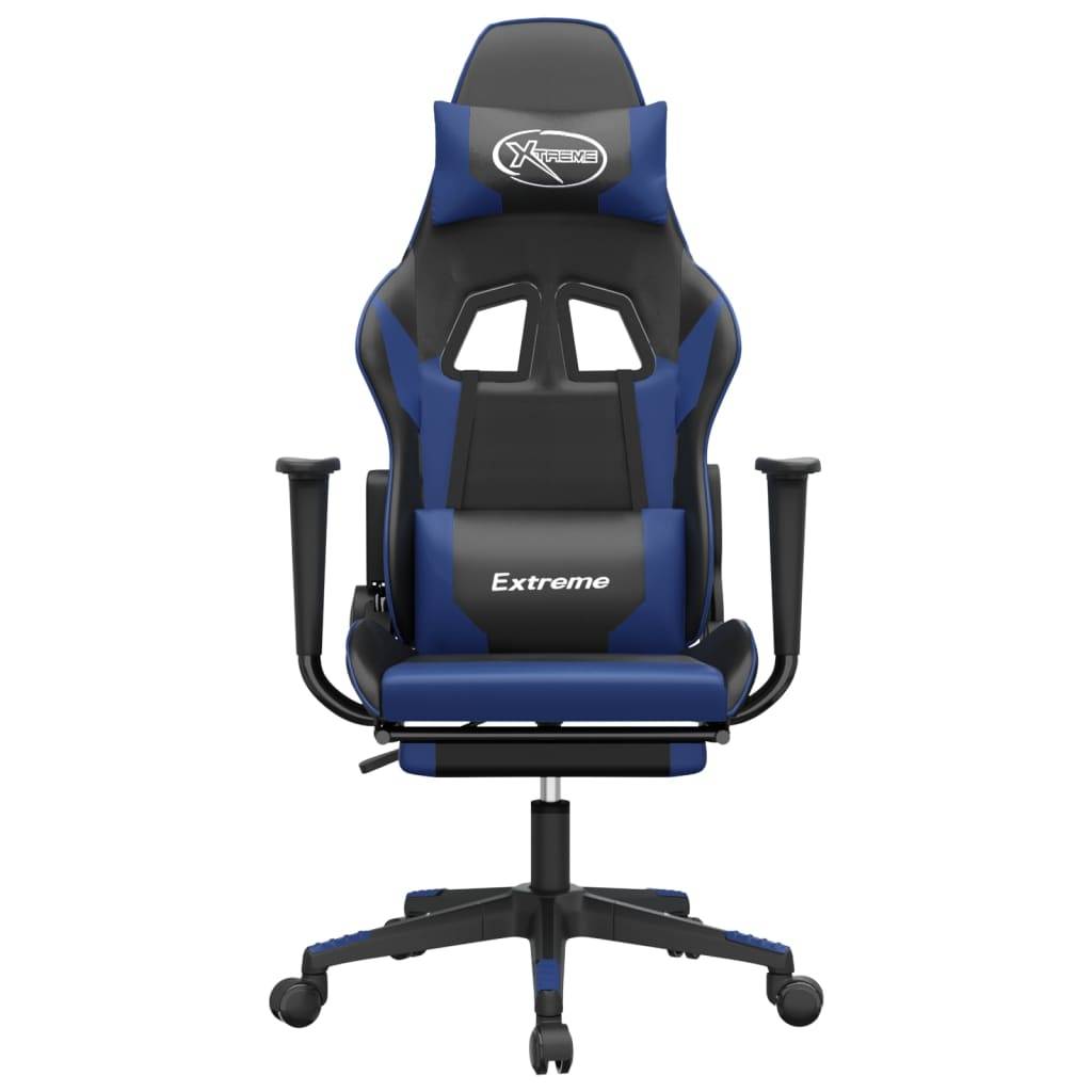vidaXL Gaming-Stuhl mit Massage & Fußstütze Schwarz & Blau Kunstleder