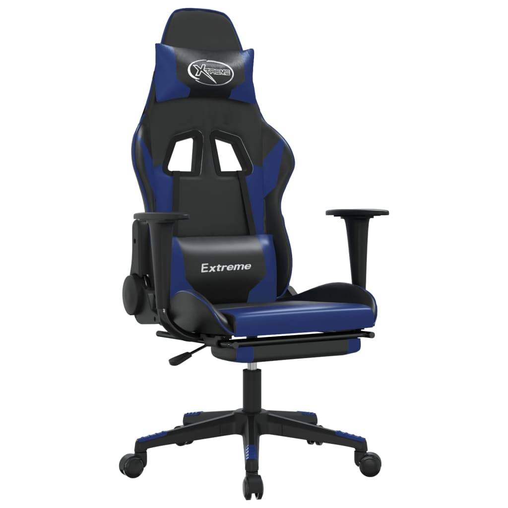 vidaXL Gaming-Stuhl mit Massage & Fußstütze Schwarz & Blau Kunstleder