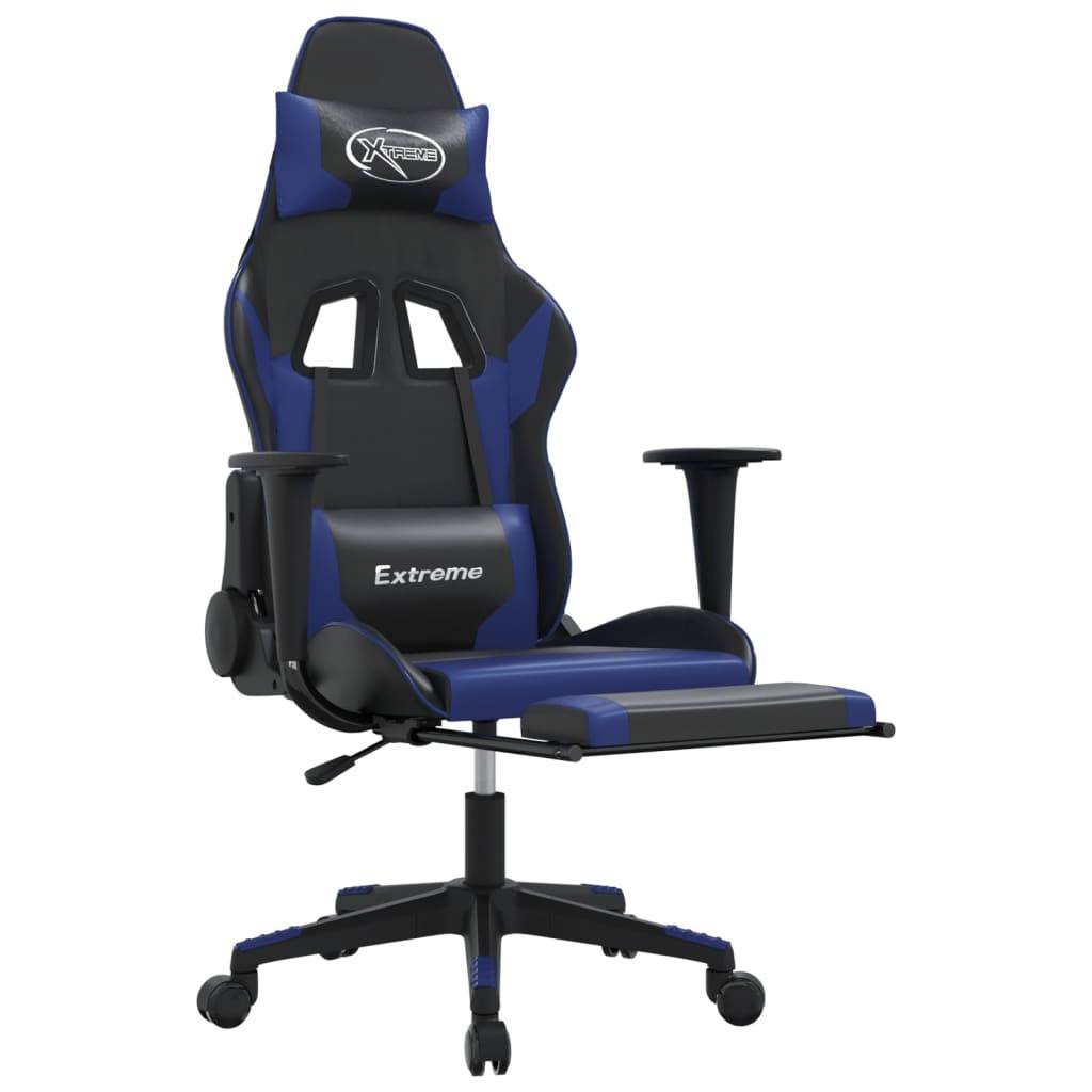 vidaXL Gaming-Stuhl mit Massage & Fußstütze Schwarz & Blau Kunstleder