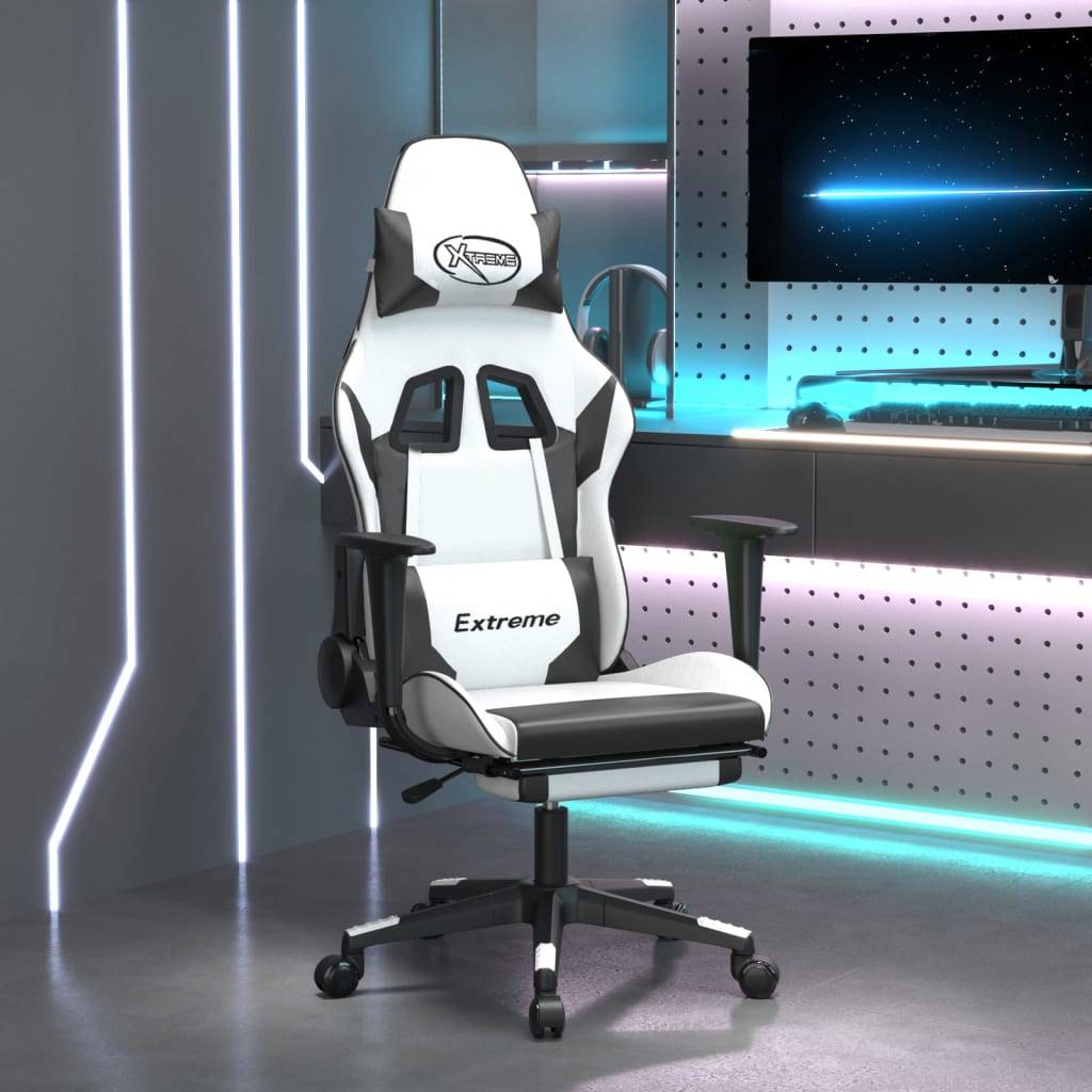 vidaXL Gaming-Stuhl mit Fußstütze Weiß und Schwarz Kunstleder