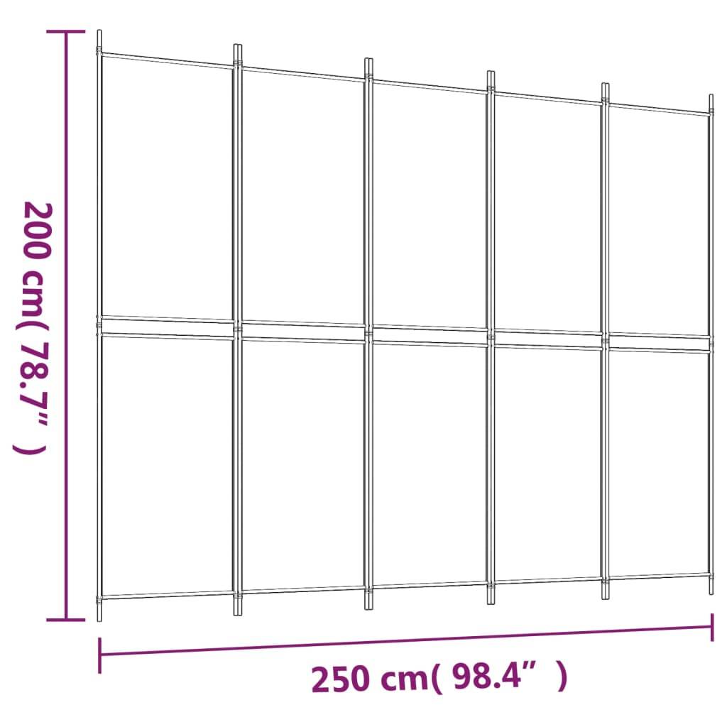 vidaXL 5-tlg. Paravent Schwarz 250x200 cm Stoff