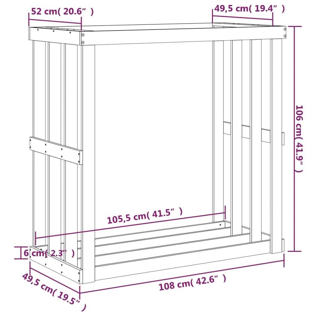 vidaXL Outdoor-Kaminholzregal Weiß 108x52x106 cm Massivholz Kiefer
