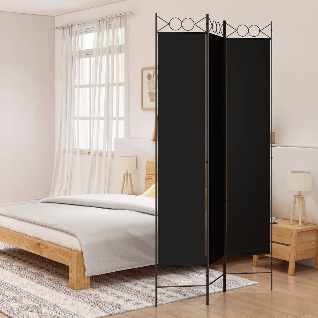 vidaXL 3-tlg. Paravent Schwarz 120x220 cm Stoff
