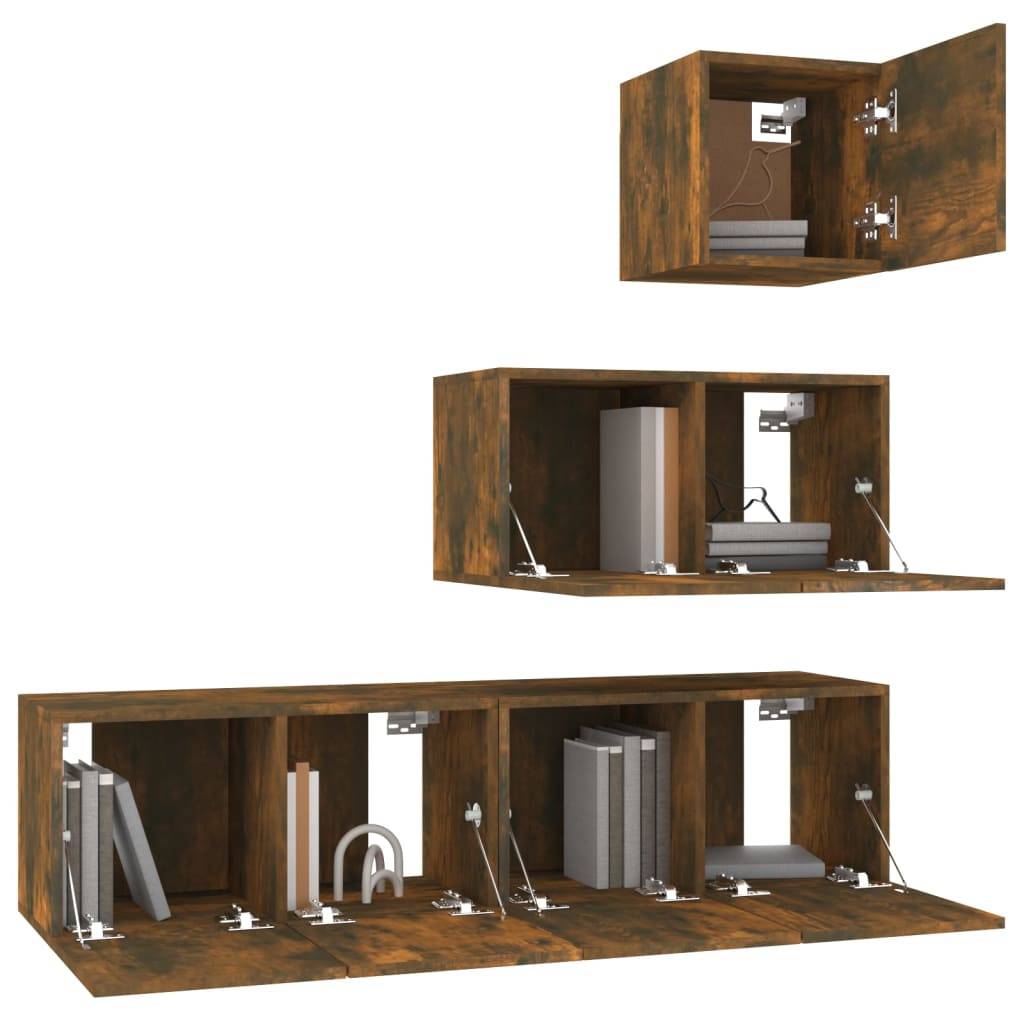vidaXL 4-tlg. TV-Schrank-Set Räuchereiche Holzwerkstoff