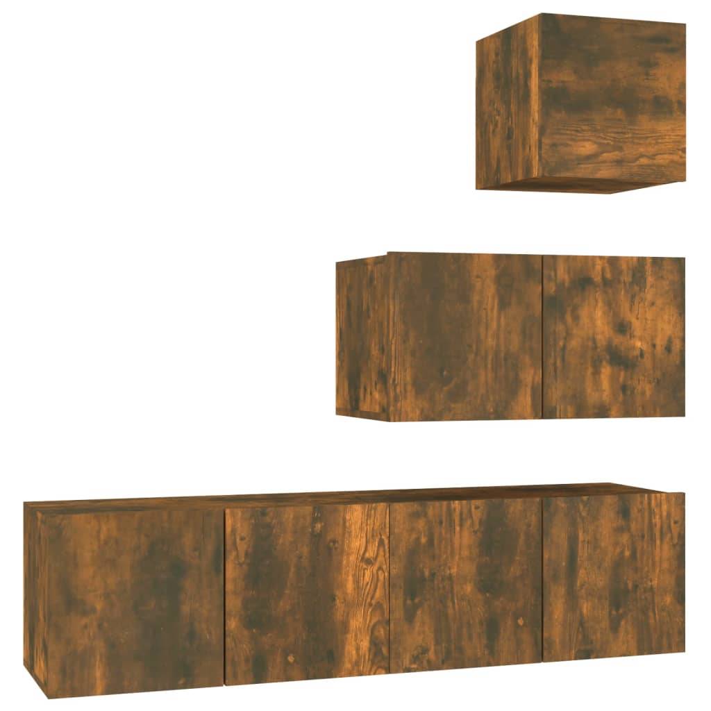 vidaXL 4-tlg. TV-Schrank-Set Räuchereiche Holzwerkstoff