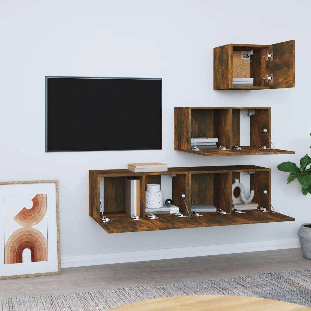 vidaXL 4-tlg. TV-Schrank-Set Räuchereiche Holzwerkstoff