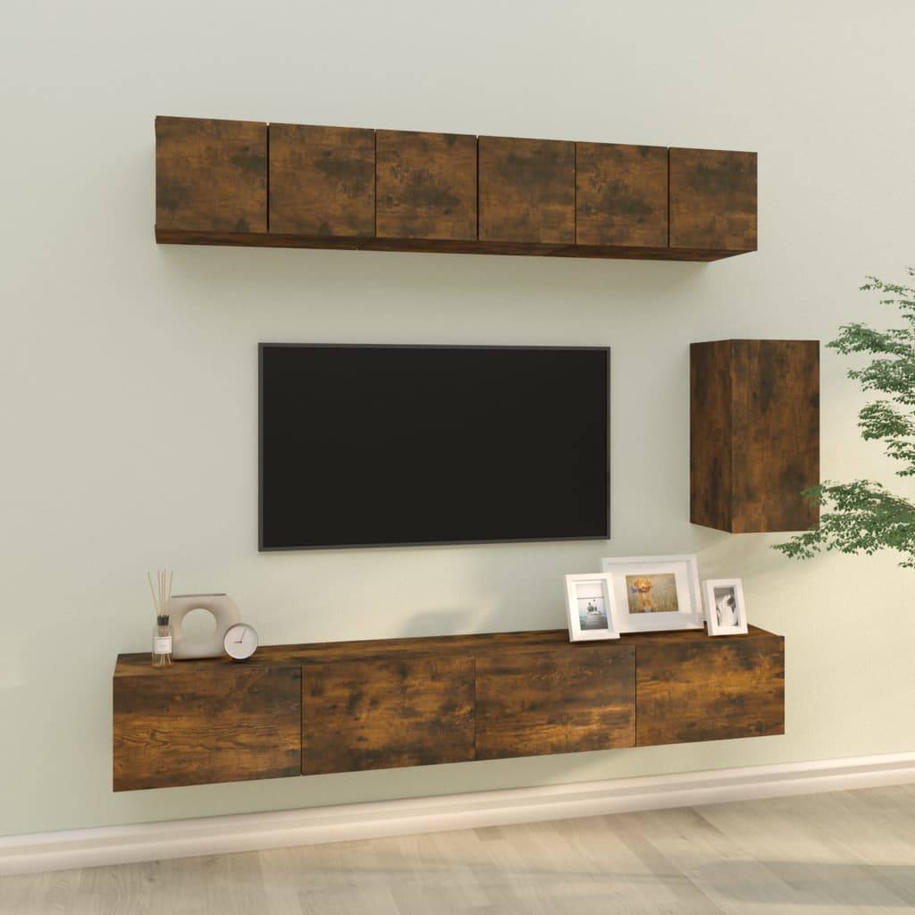 vidaXL 6-tlg. TV-Schrank-Set Räuchereiche Holzwerkstoff