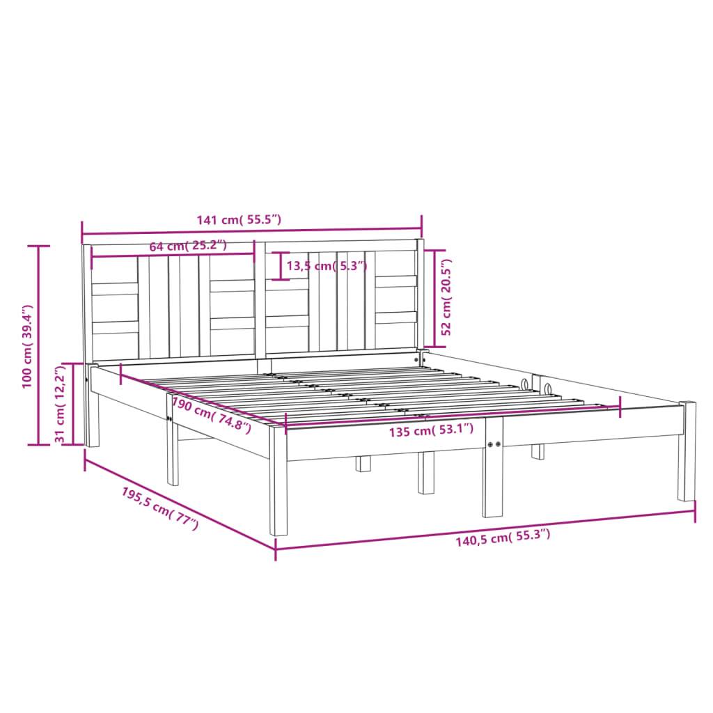 vidaXL Massivholzbett 135x190 cm