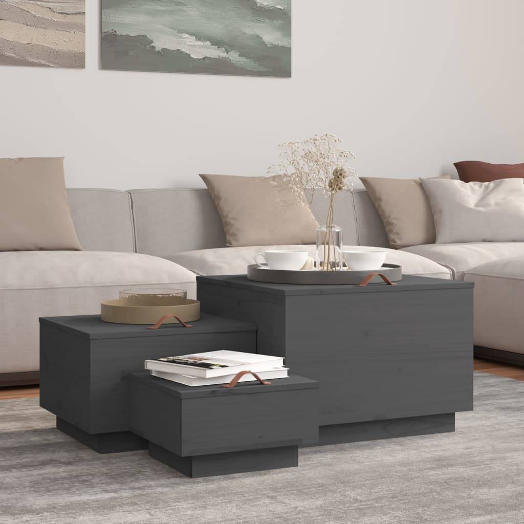 vidaXL Aufbewahrungsboxen mit Deckeln 3 Stk. Grau Massivholz Kiefer