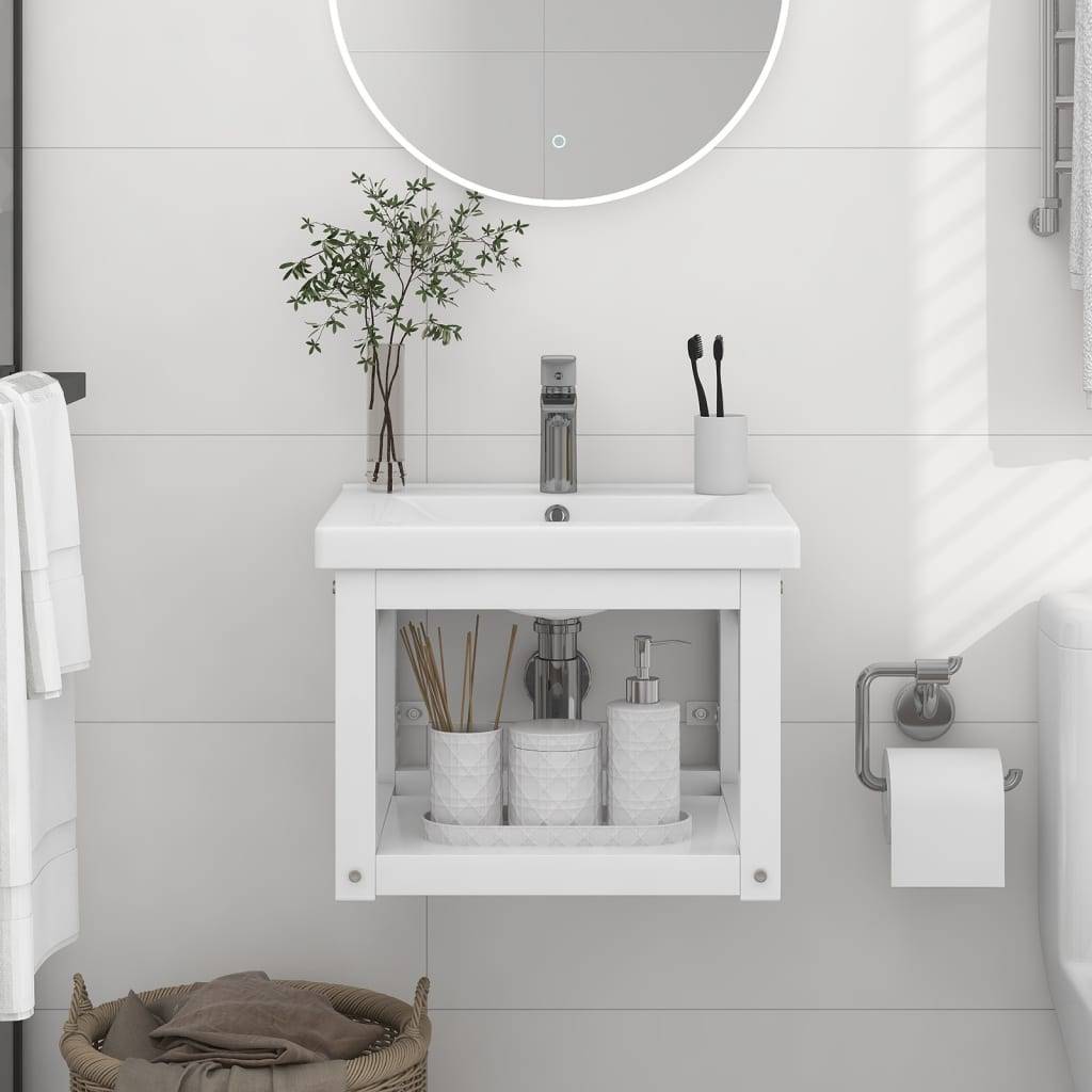 vidaXL Badezimmer Wand-Waschtischgestell Weiß 40x38x31 cm Eisen