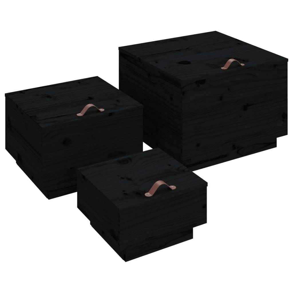 vidaXL Aufbewahrungsboxen mit Deckeln 3 Stk. Schwarz Massivholz Kiefer