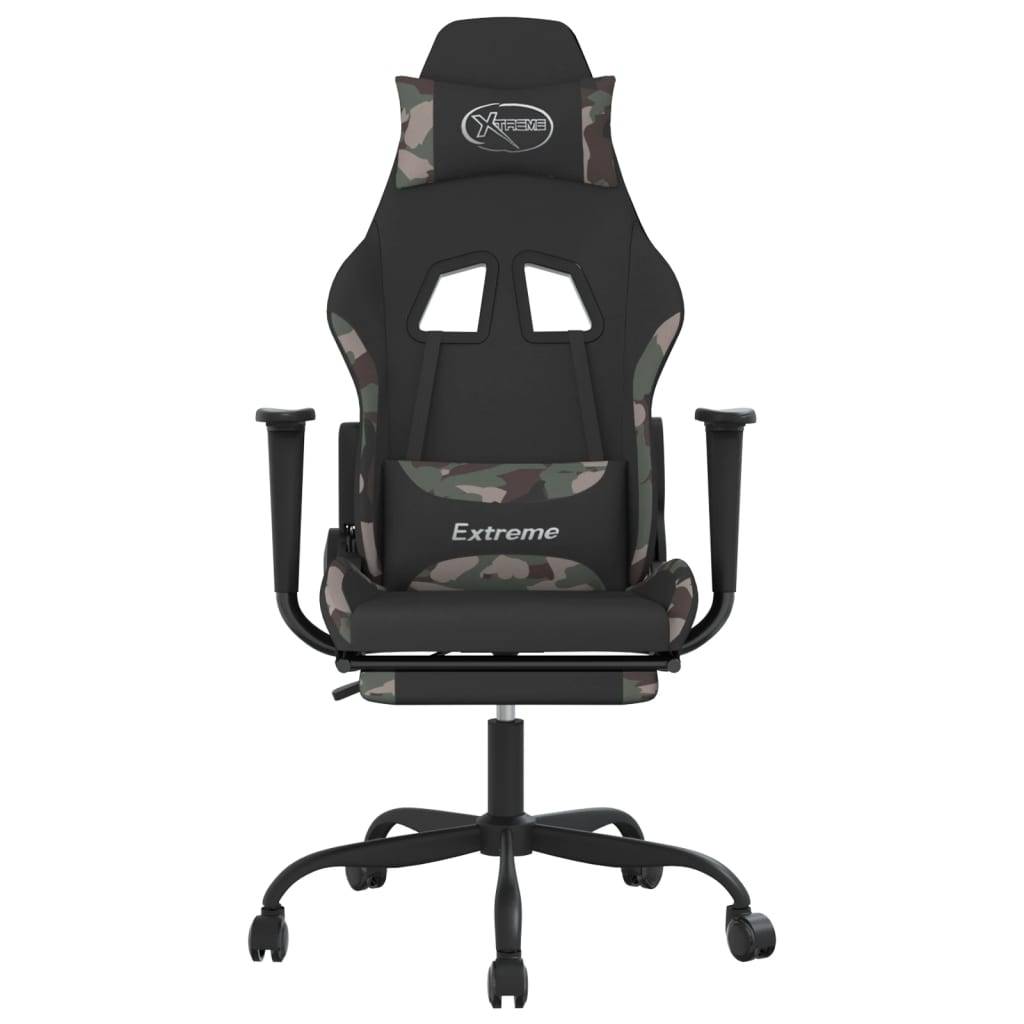 vidaXL Gaming-Stuhl mit Massage & Fußstütze Schwarz Camouflage Stoff