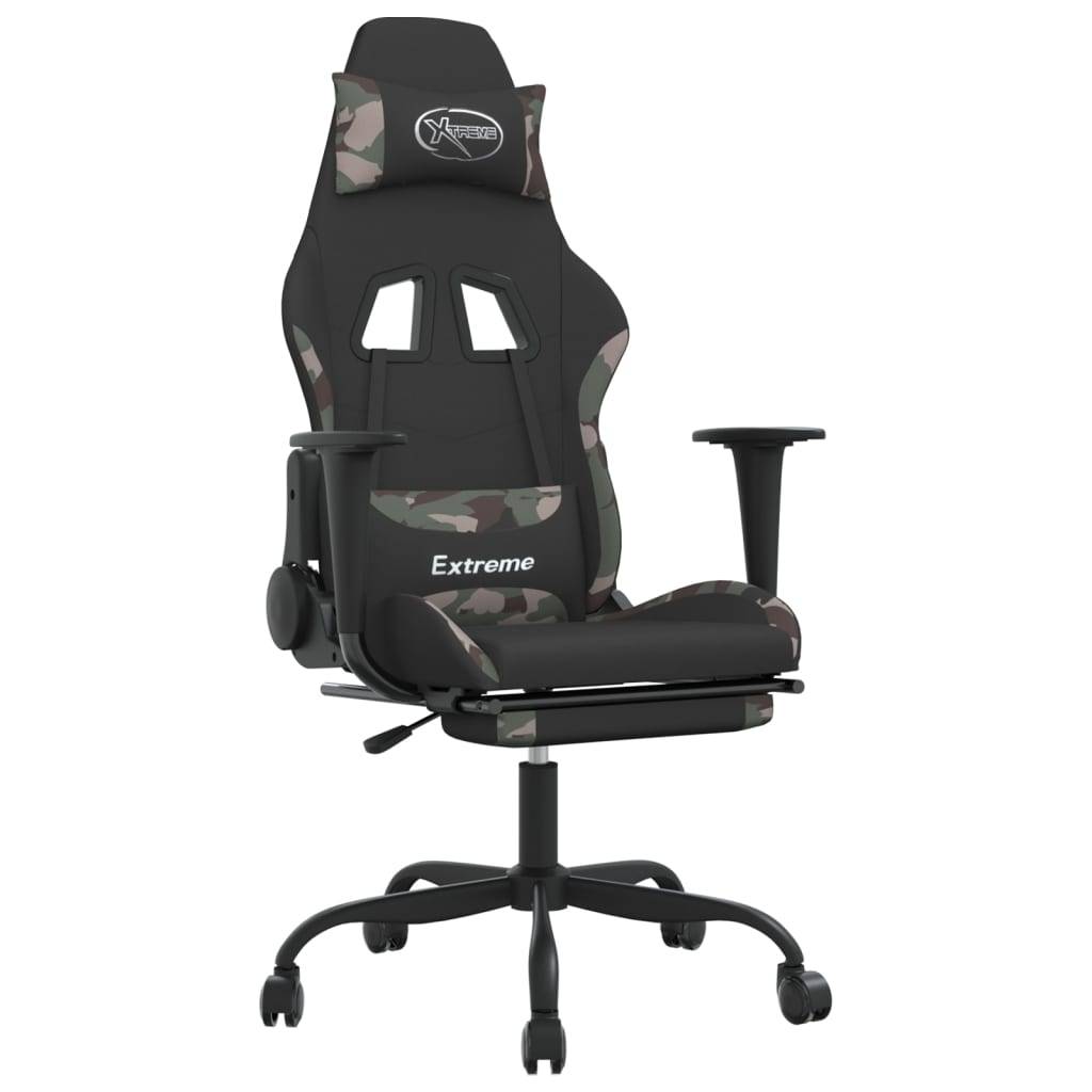 vidaXL Gaming-Stuhl mit Fußstütze Schwarz und Tarnfarben Stoff