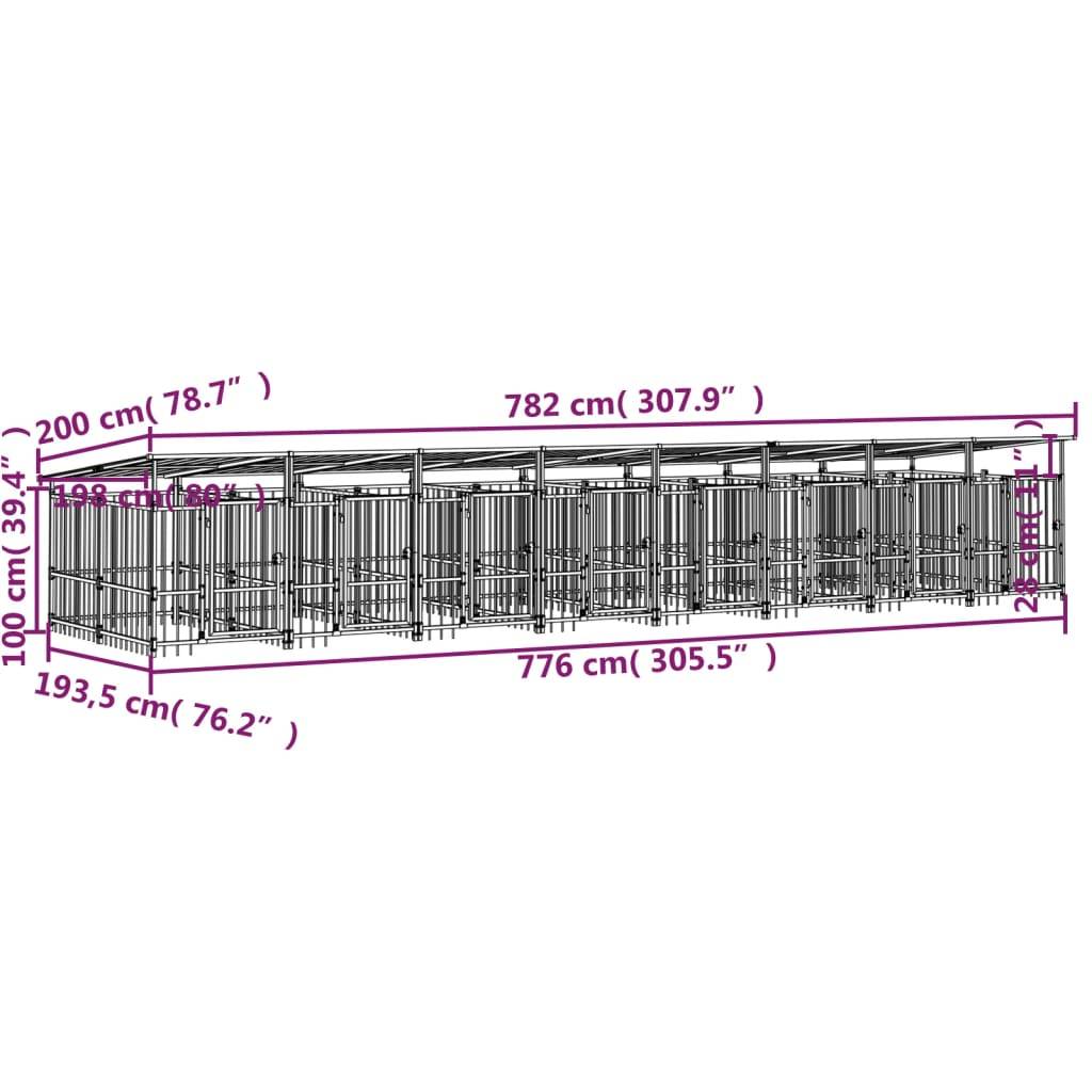 vidaXL Outdoor-Hundezwinger mit Dach Stahl 15,02 m²