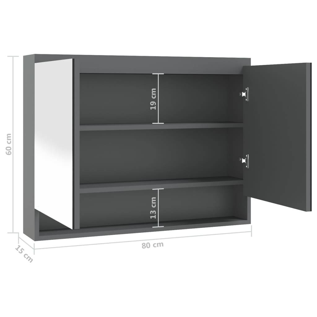 vidaXL Spiegelschrank fürs Bad 80x15x60 cm MDF Glänzend Grau