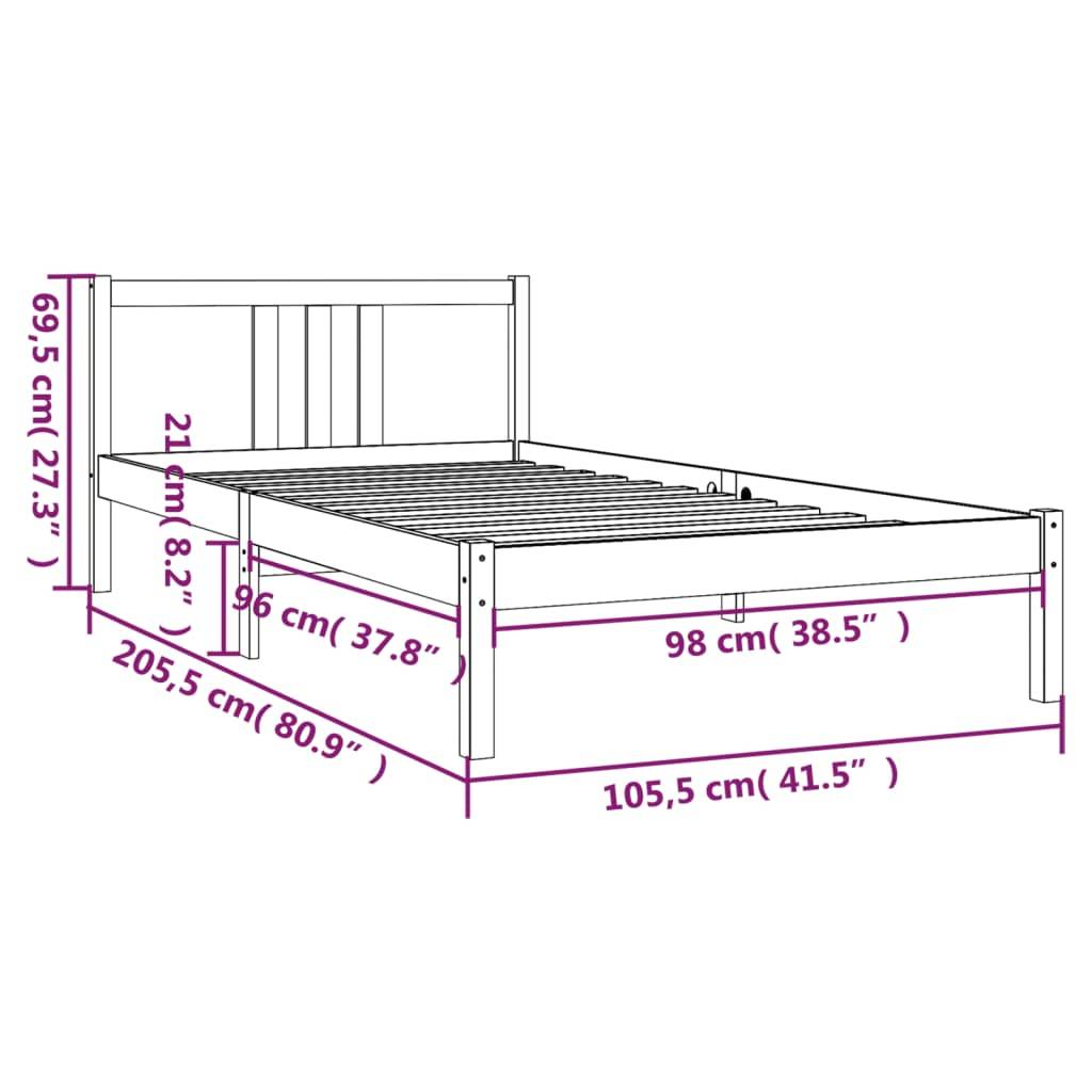 vidaXL Massivholzbett Schwarz 100x200 cm