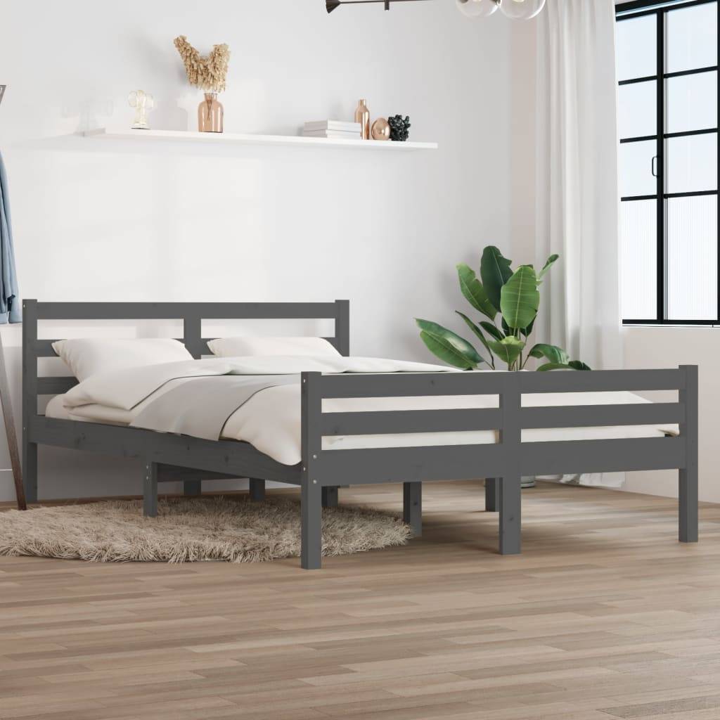 vidaXL Massivholzbett Grau 150x200 cm