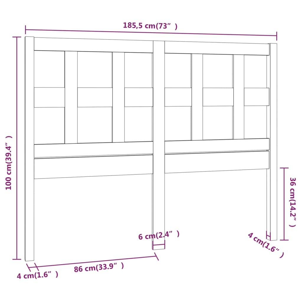 vidaXL Kopfteil Grau 185,5x4x100 cm Massivholz Kiefer