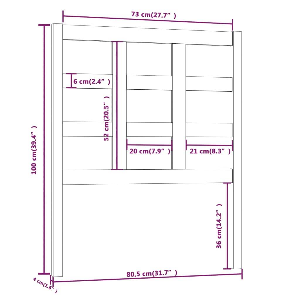 vidaXL Kopfteil Grau 80,5x4x100 cm Massivholz Kiefer