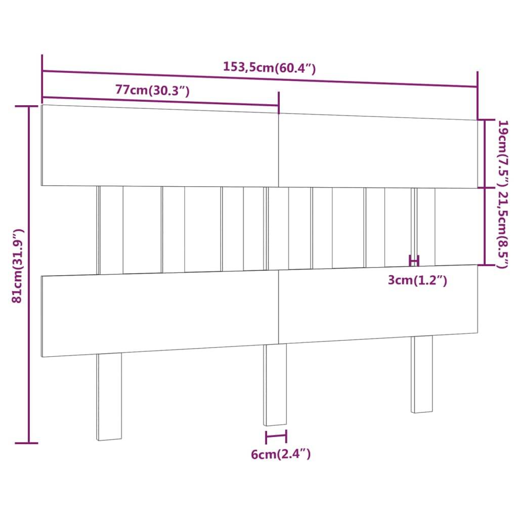 vidaXL Kopfteil Grau 153,5x3x81 cm Massivholz Kiefer