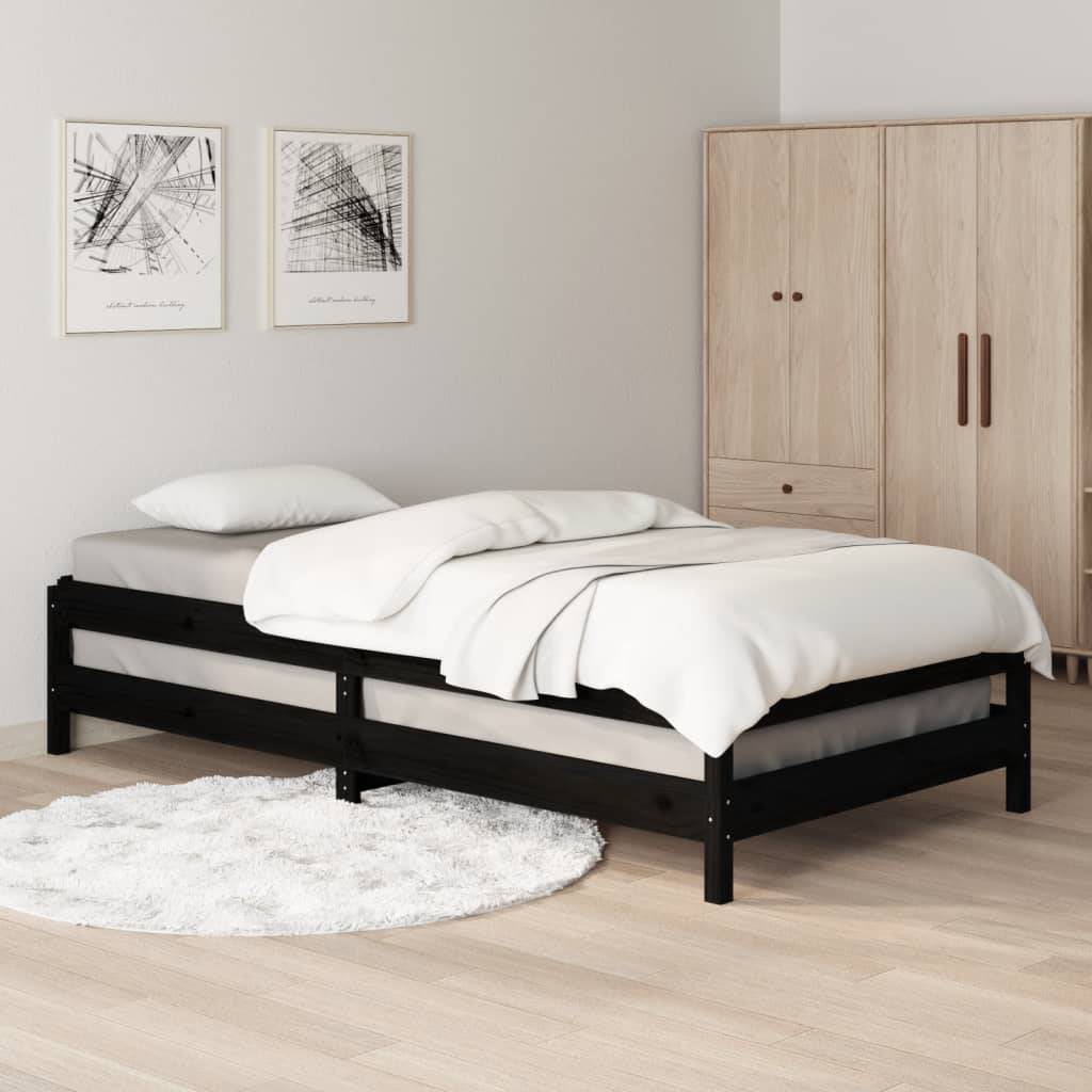 vidaXL Stapelbett Schwarz 90x200 cm Massivholz Kiefer