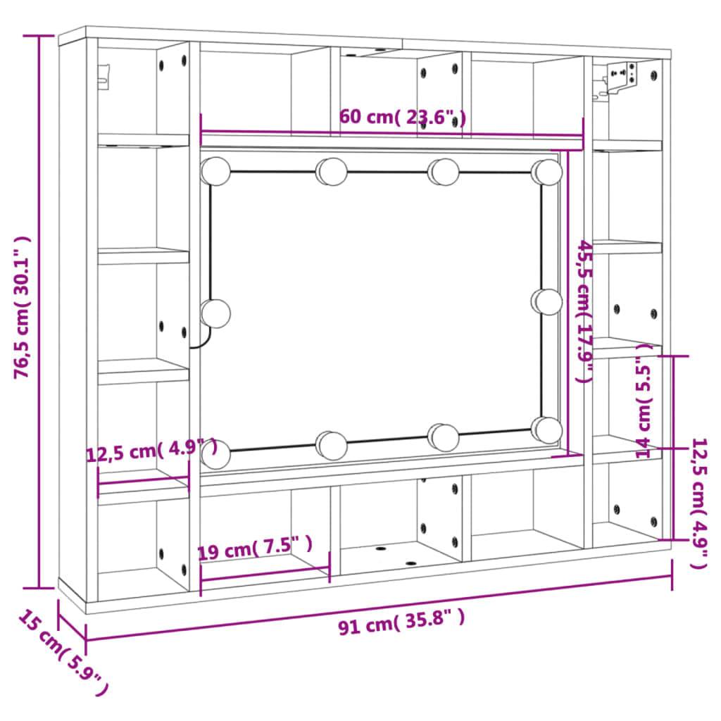 vidaXL Spiegelschrank mit LED Sonoma-Eiche 91x15x76,5 cm