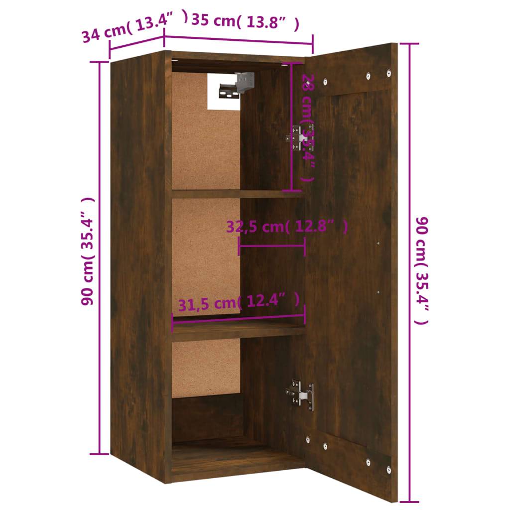 vidaXL Hängeschrank Räuchereiche 35x34x90 cm Holzwerkstoff