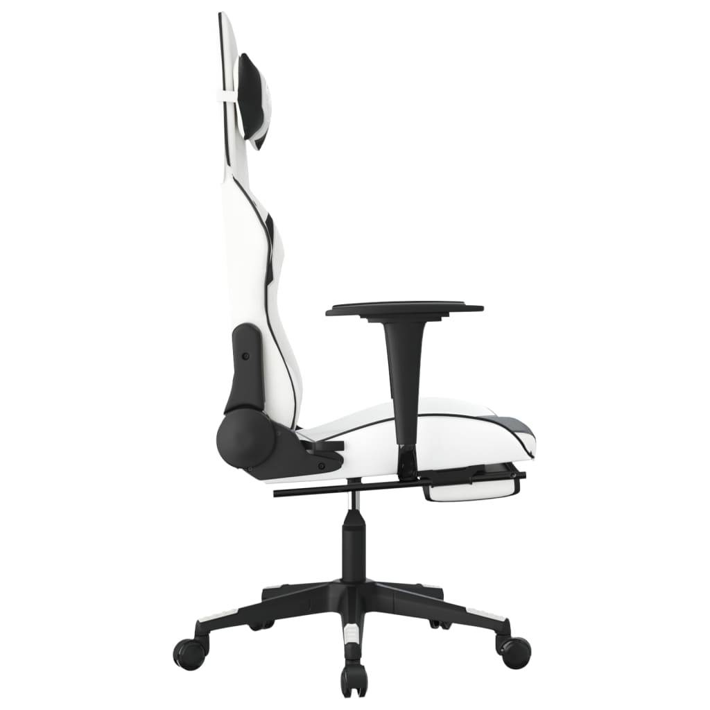 vidaXL Gaming-Stuhl mit Fußstütze Weiß und Schwarz Kunstleder