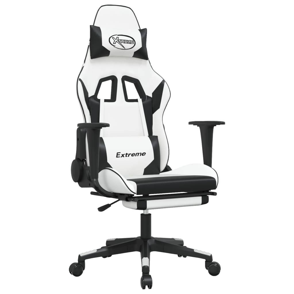 vidaXL Gaming-Stuhl mit Fußstütze Weiß und Schwarz Kunstleder