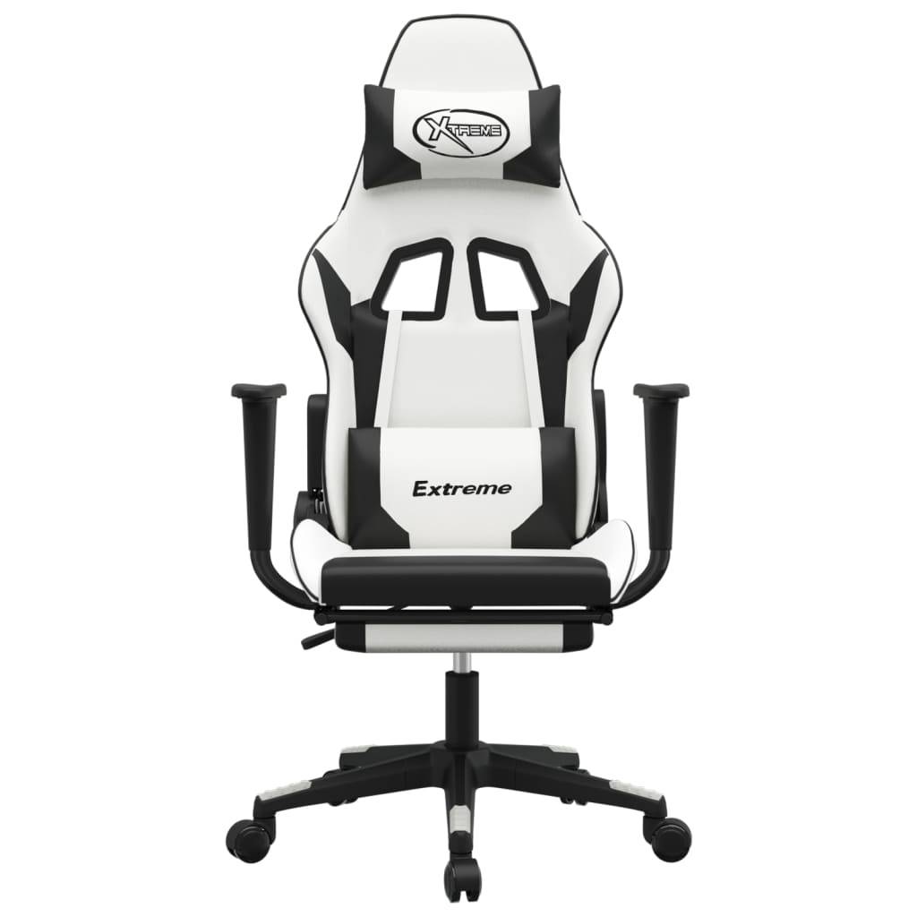 vidaXL Gaming-Stuhl mit Massage & Fußstütze Weiß & Schwarz Kunstleder