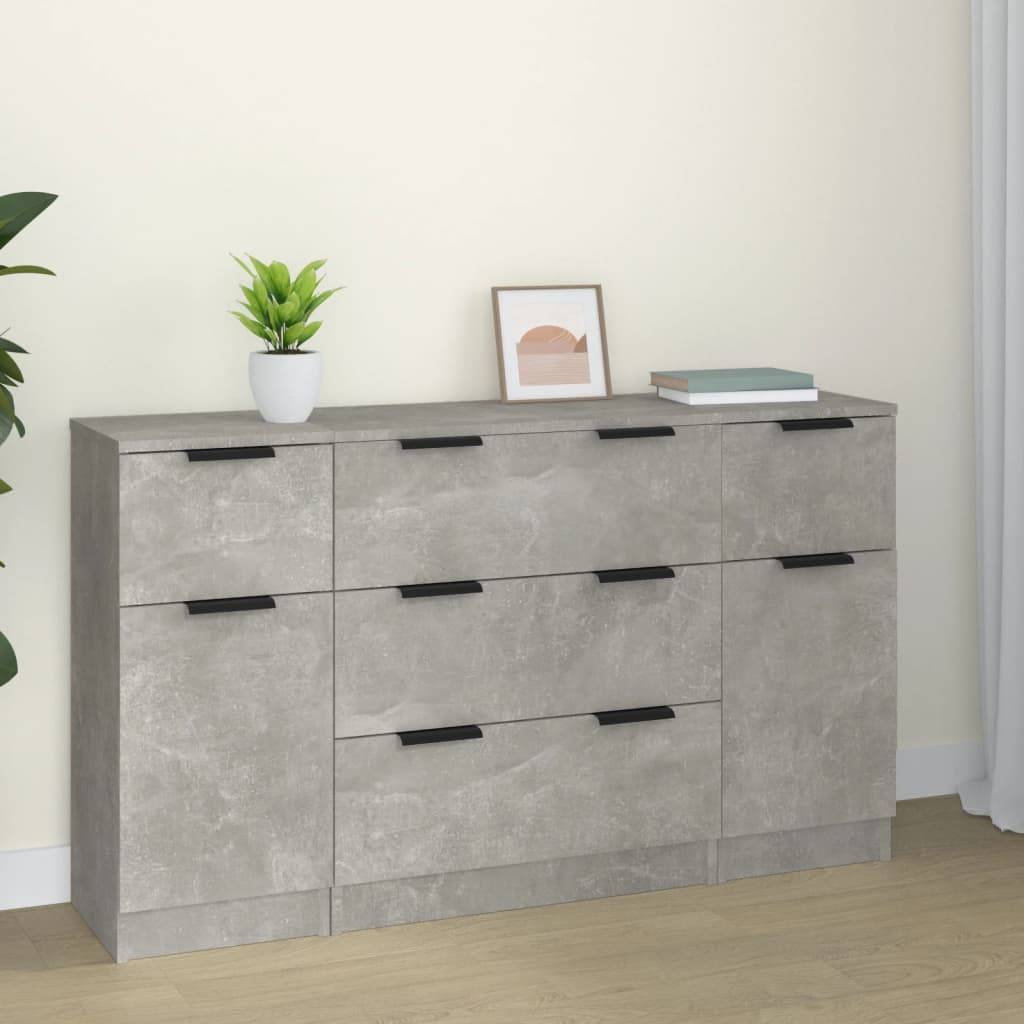vidaXL 3-tlg. Sideboard-Set Betongrau Holzwerkstoff