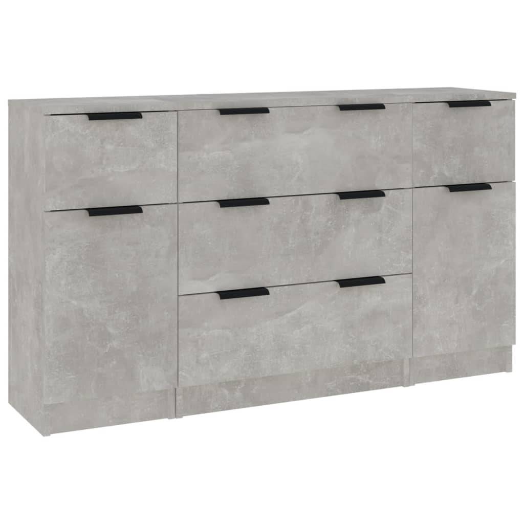 vidaXL 3-tlg. Sideboard-Set Betongrau Holzwerkstoff