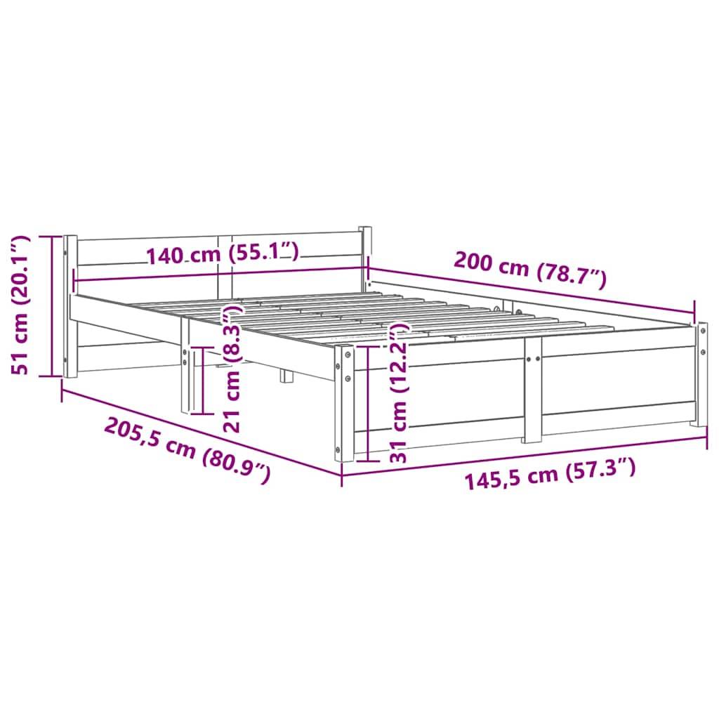 vidaXL Massivholzbett Weiß 140x200 cm