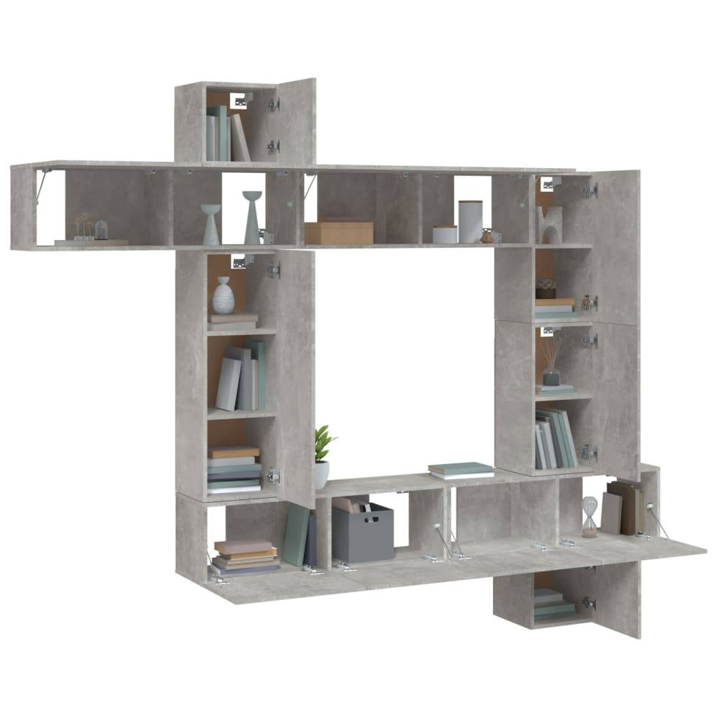 vidaXL 9-tlg. TV-Schrank-Set Betongrau Holzwerkstoff