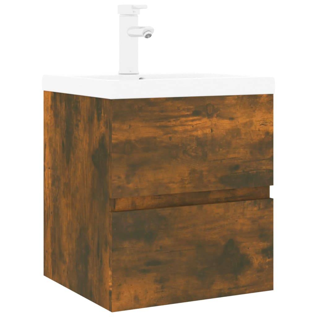 vidaXL Waschbeckenschrank mit Einbaubecken Räuchereiche Holzwerkstoff