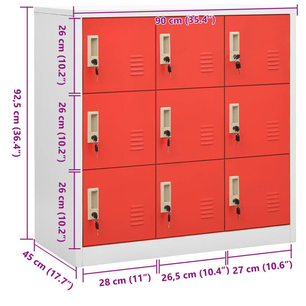 vidaXL Schließfachschrank Hellgrau und Rot 90x45x92,5 cm Stahl