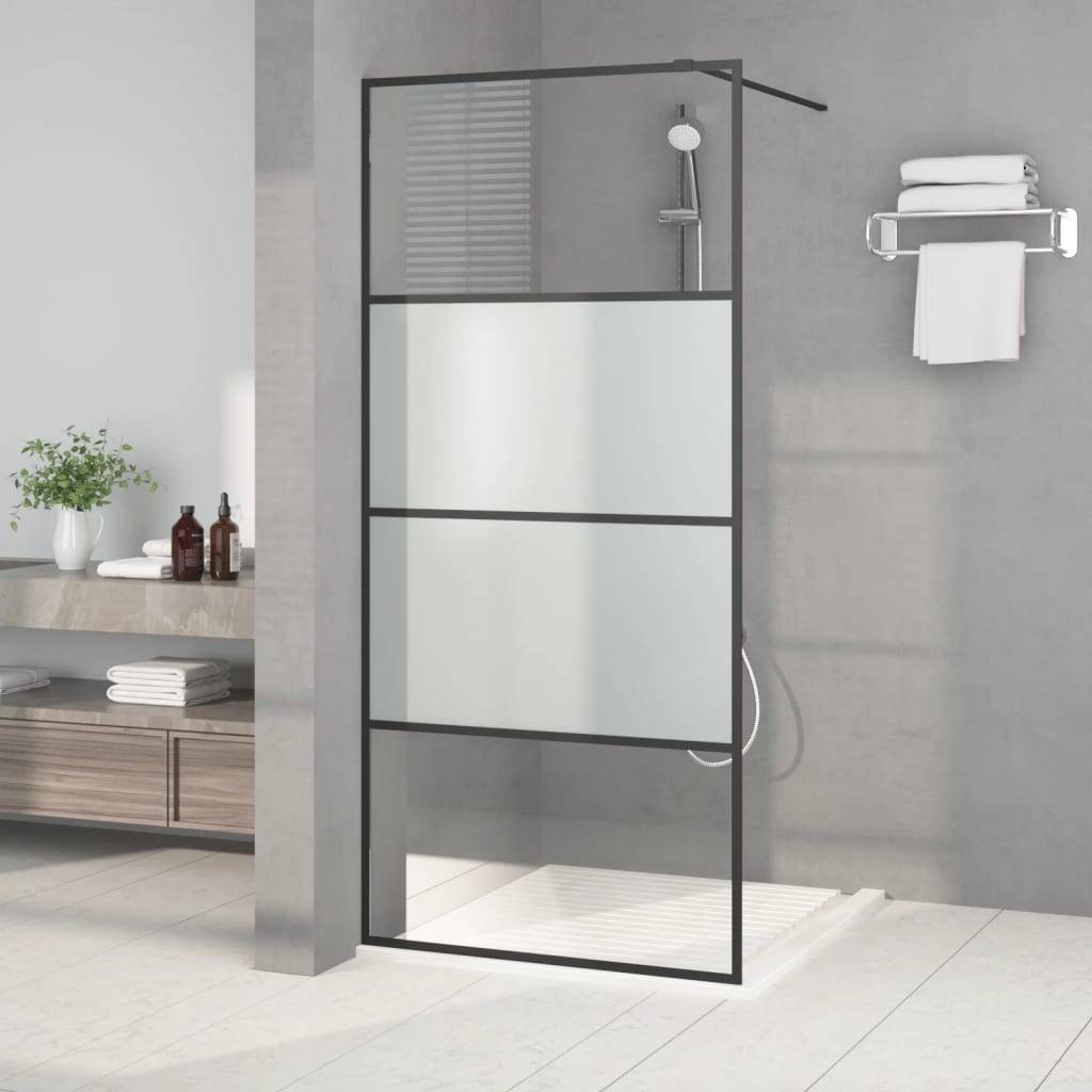 vidaXL Duschwand für Begehbare Dusche Schwarz 90x195cm Halbmatt ESG