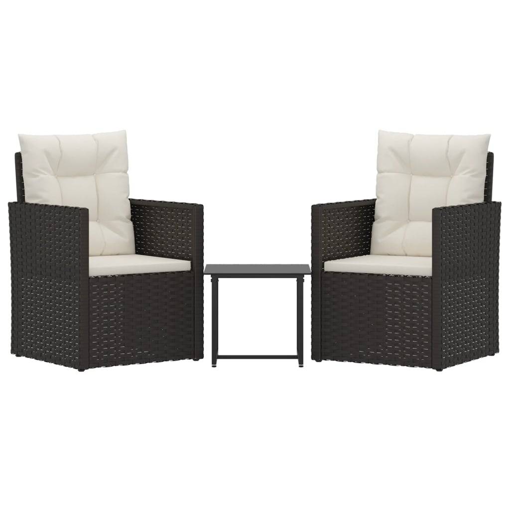 vidaXL 3-tlg. Garten-Lounge-Set mit Kissen Poly Rattan Schwarz