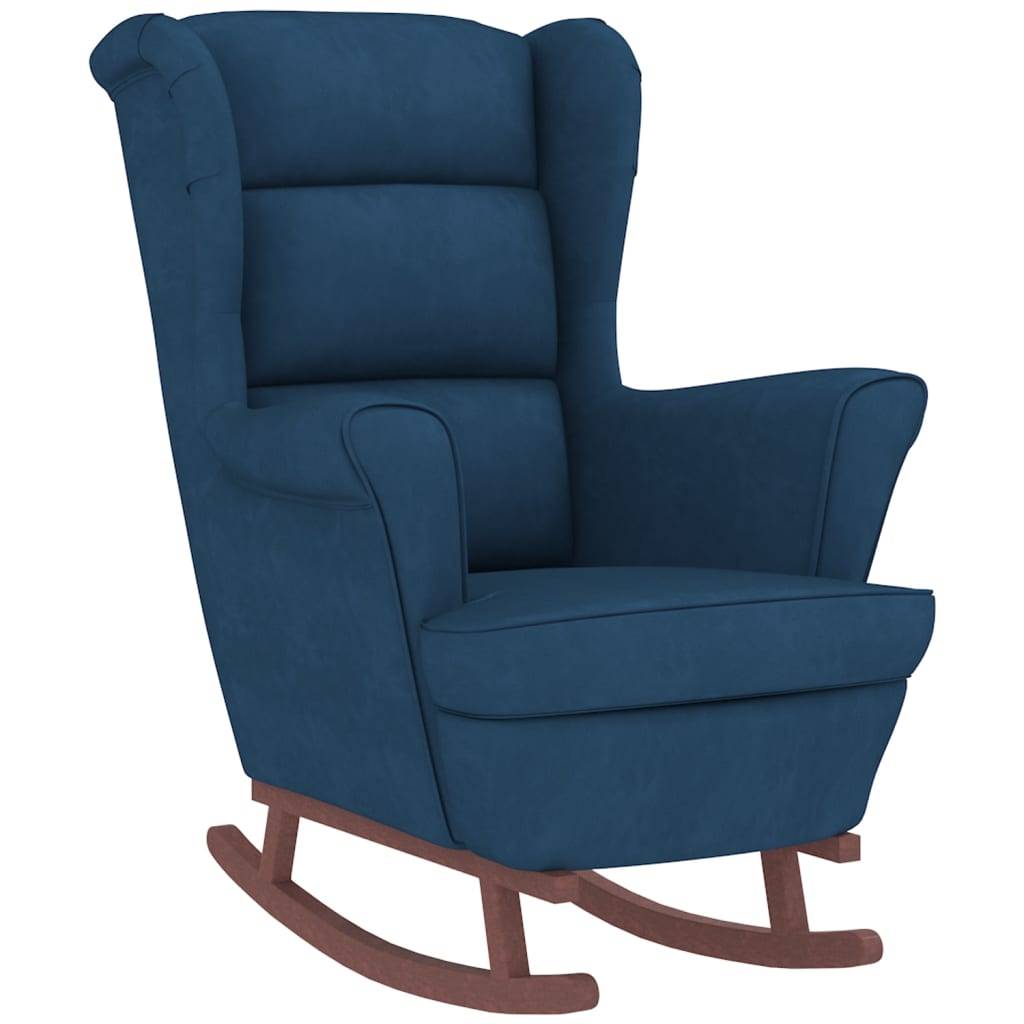 vidaXL Schaukelsessel und Hocker mit Holzbeinen Blau Samt
